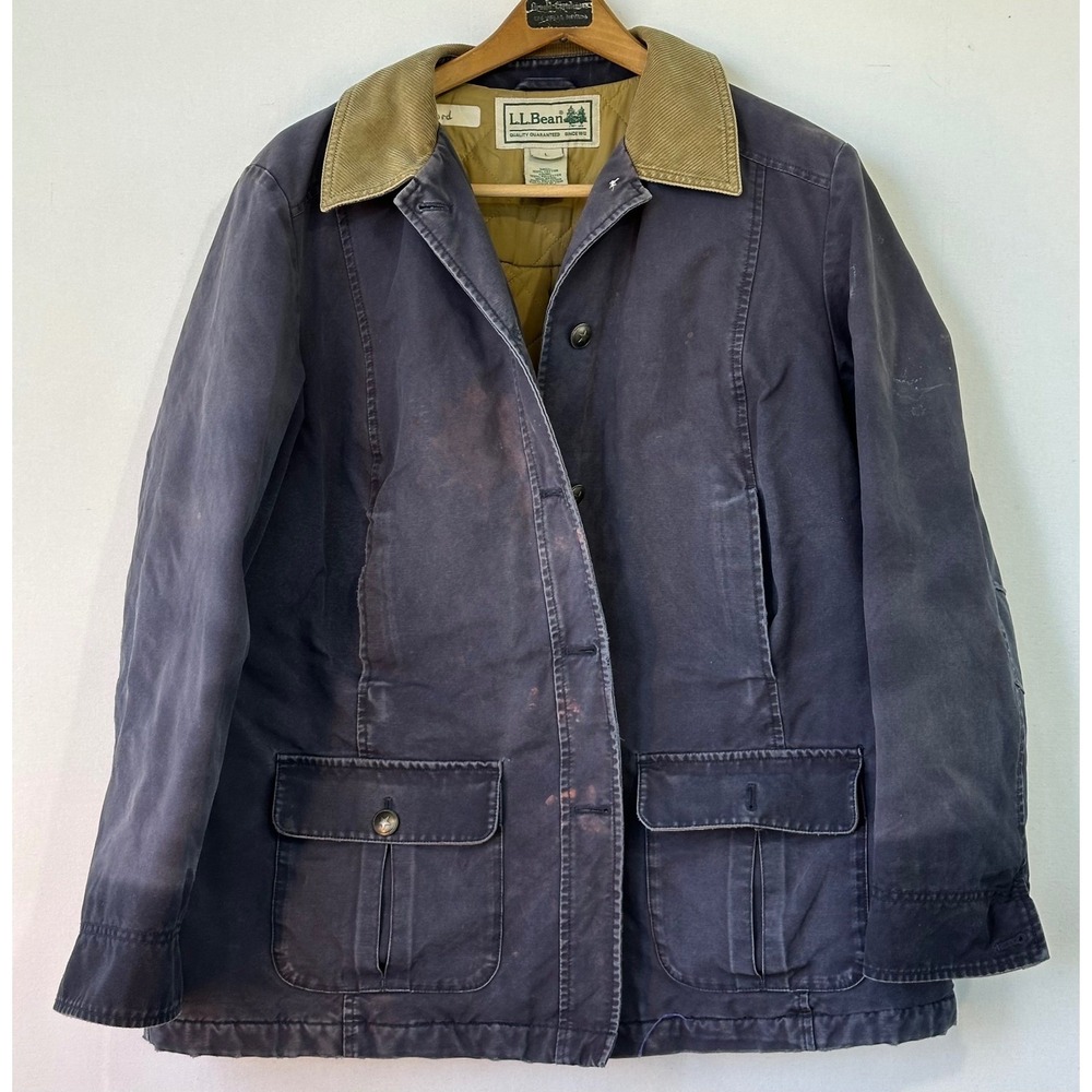L.L. Bean Field Coat Canvas Quilted Chore jacket Women L Blue Fair